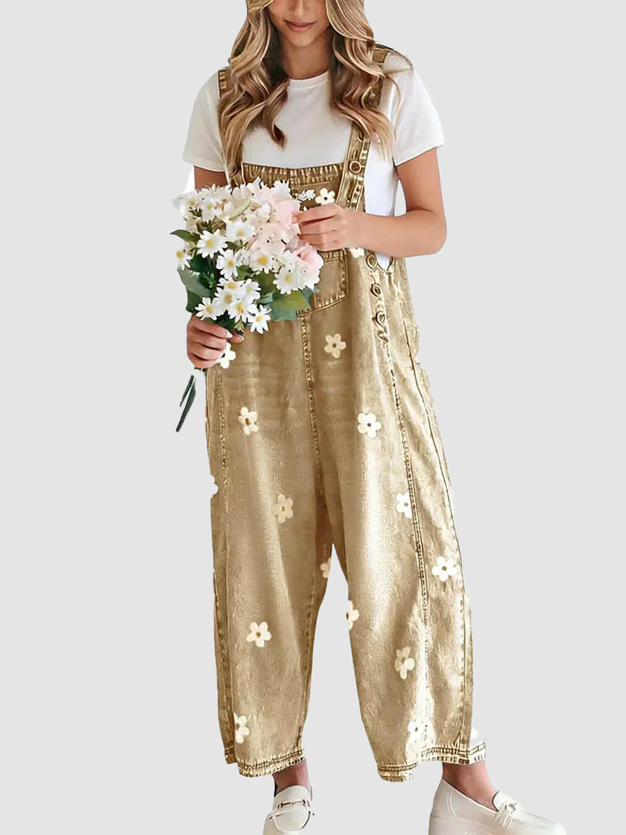 Women's Spring Style Printed Denim Overalls