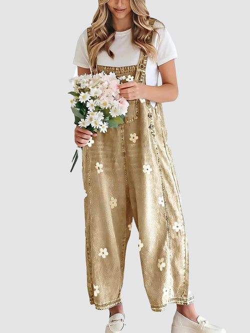Women's Spring Style Printed Denim Overalls