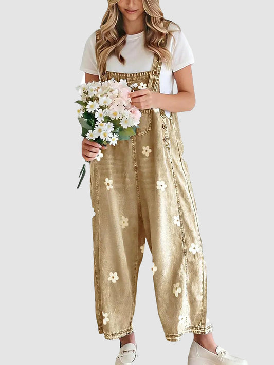 Women's Spring Style Printed Denim Overalls