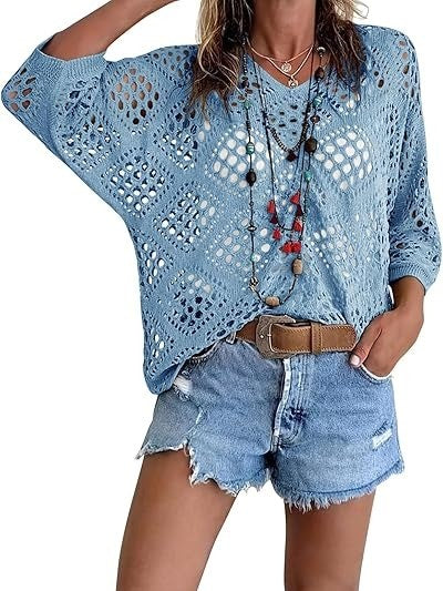 ⏰Hot Sale-Womens Bohemian-Inspired Crochet Top with V-Neck