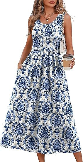⏰Hot Sale-Women's Sleeveless Printed Flowy Dress With Pockets