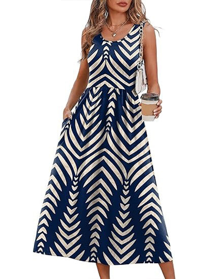 ⏰Hot Sale-Women's Sleeveless Printed Flowy Dress With Pockets
