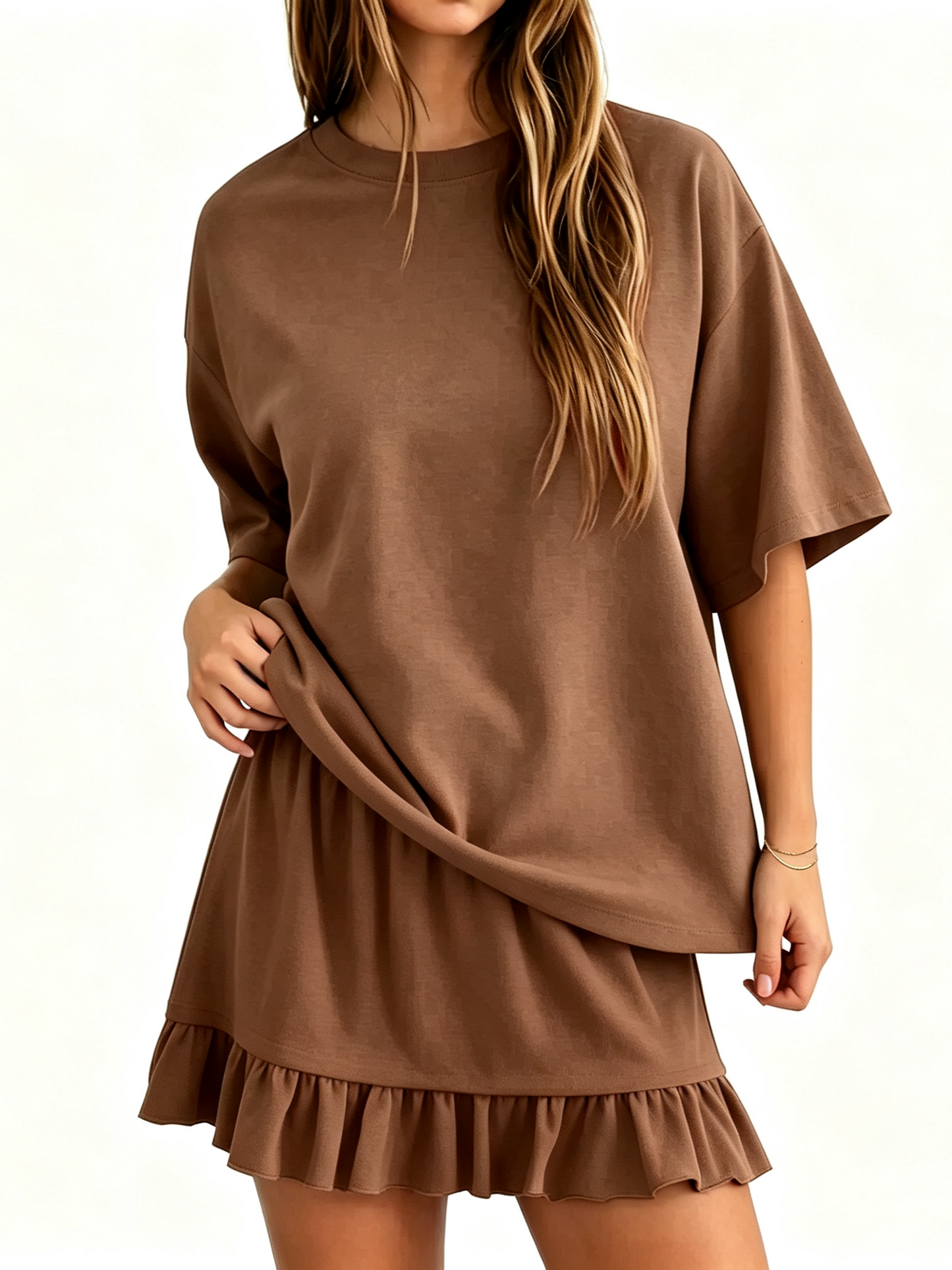 Summer Relaxed Fit Ruffle Hem Short Two Piece Outfit Set