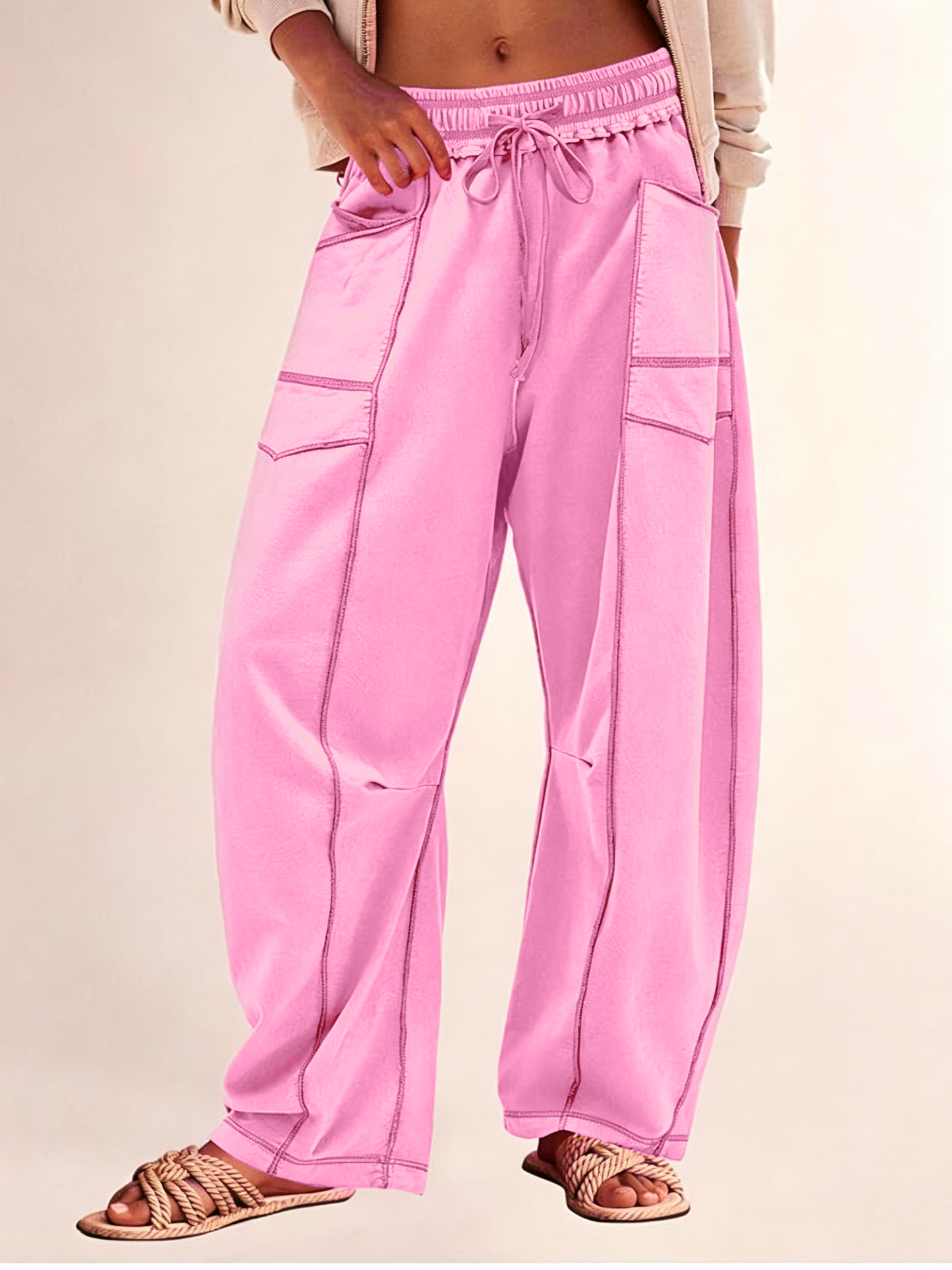 Limited time sale🔥Women's Casual Drawstring Wide Leg Sweatpants Baggy Barrel Pants