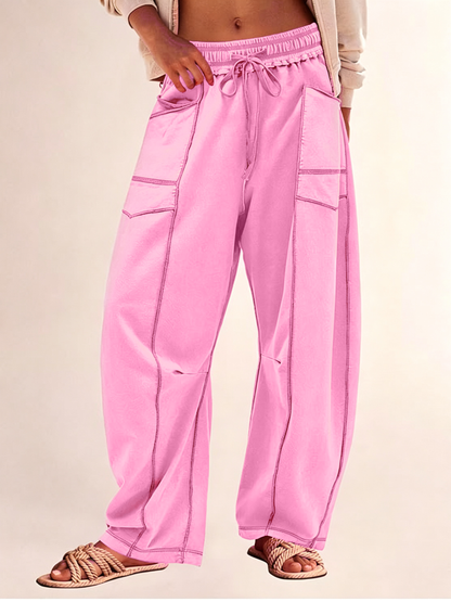 Limited time sale🔥Women's Casual Drawstring Wide Leg Sweatpants Baggy Barrel Pants