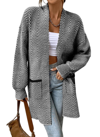 Women's Open Front Herringbone Cardigan Sweaters