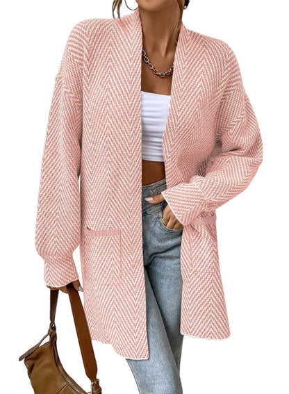 Women's Open Front Herringbone Cardigan Sweaters