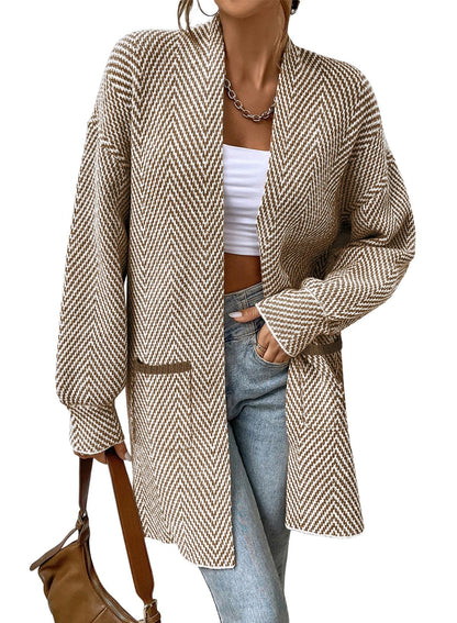 Women's Open Front Herringbone Cardigan Sweaters