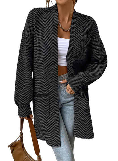 Women's Open Front Herringbone Cardigan Sweaters