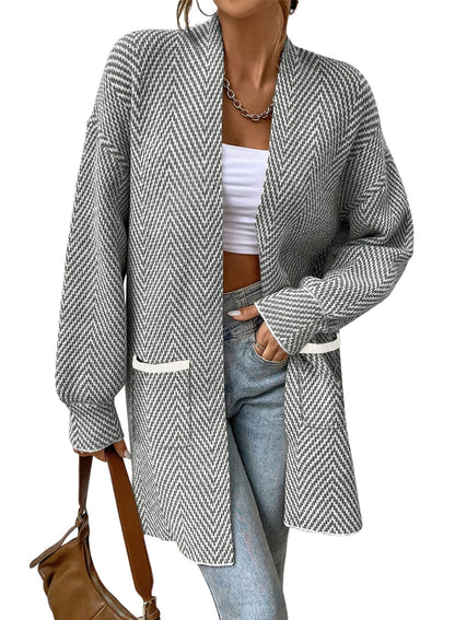Women's Open Front Herringbone Cardigan Sweaters