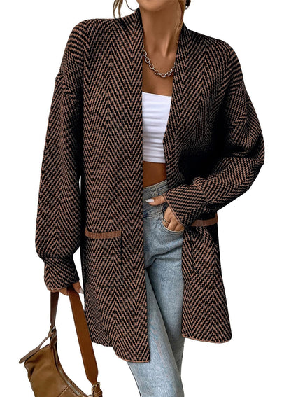 Women's Open Front Herringbone Cardigan Sweaters
