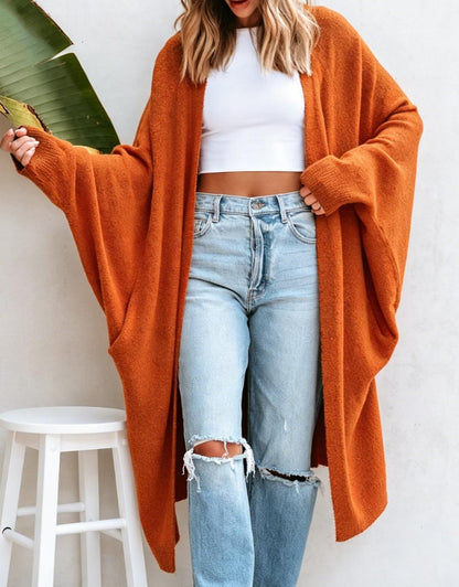 Women Oversized Long Knit Cardigan Open Front Loose Sweater Coat With Pockets