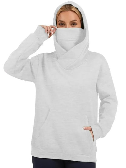 Women Cross Wrap Turtleneck Hoodie With Pocket