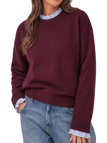 Mock Two-Piece Ruffle Trim Crew Neck Long Sleeve Top