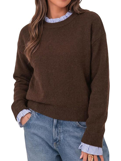 Mock Two-Piece Ruffle Trim Crew Neck Long Sleeve Top