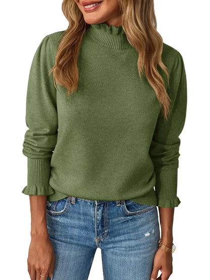Women's Casual Ruffle Mock Neck Pullover Top