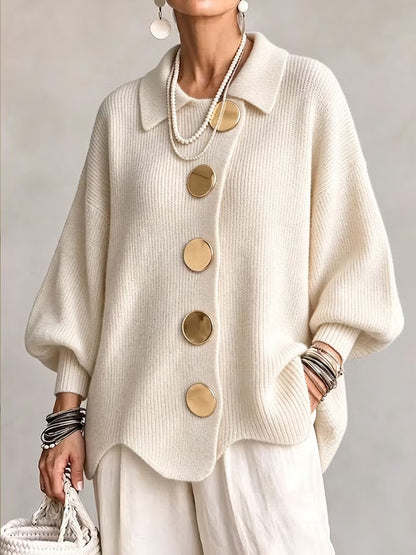 Limited time sale🔥Women French Lapel Irregular Hem Lantern Sleeve Knit Cardigan
