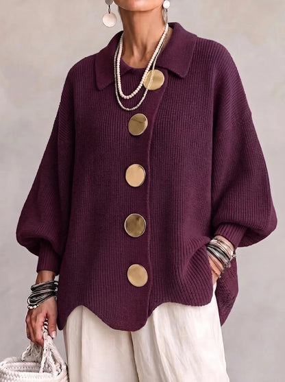 Limited time sale🔥Women French Lapel Irregular Hem Lantern Sleeve Knit Cardigan