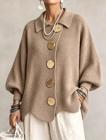 Limited time sale🔥Women French Lapel Irregular Hem Lantern Sleeve Knit Cardigan