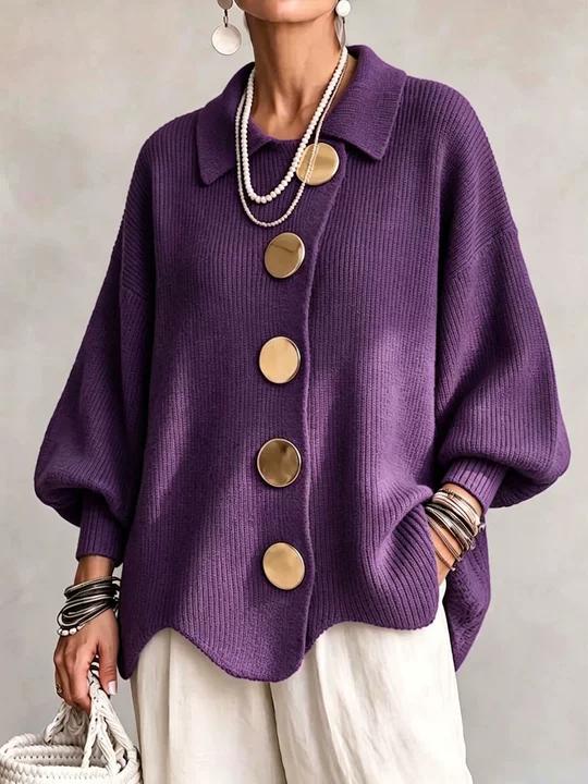 Limited time sale🔥Women French Lapel Irregular Hem Lantern Sleeve Knit Cardigan