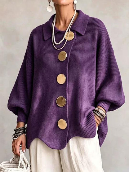 Limited time sale🔥Women French Lapel Irregular Hem Lantern Sleeve Knit Cardigan