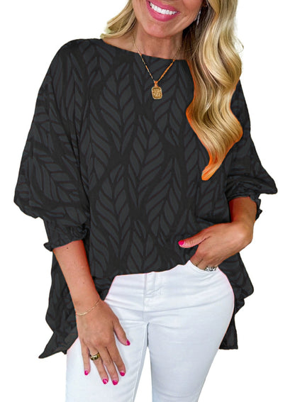 ✨2025 Women Leaf Print Smocked Puff Sleeve Blouse