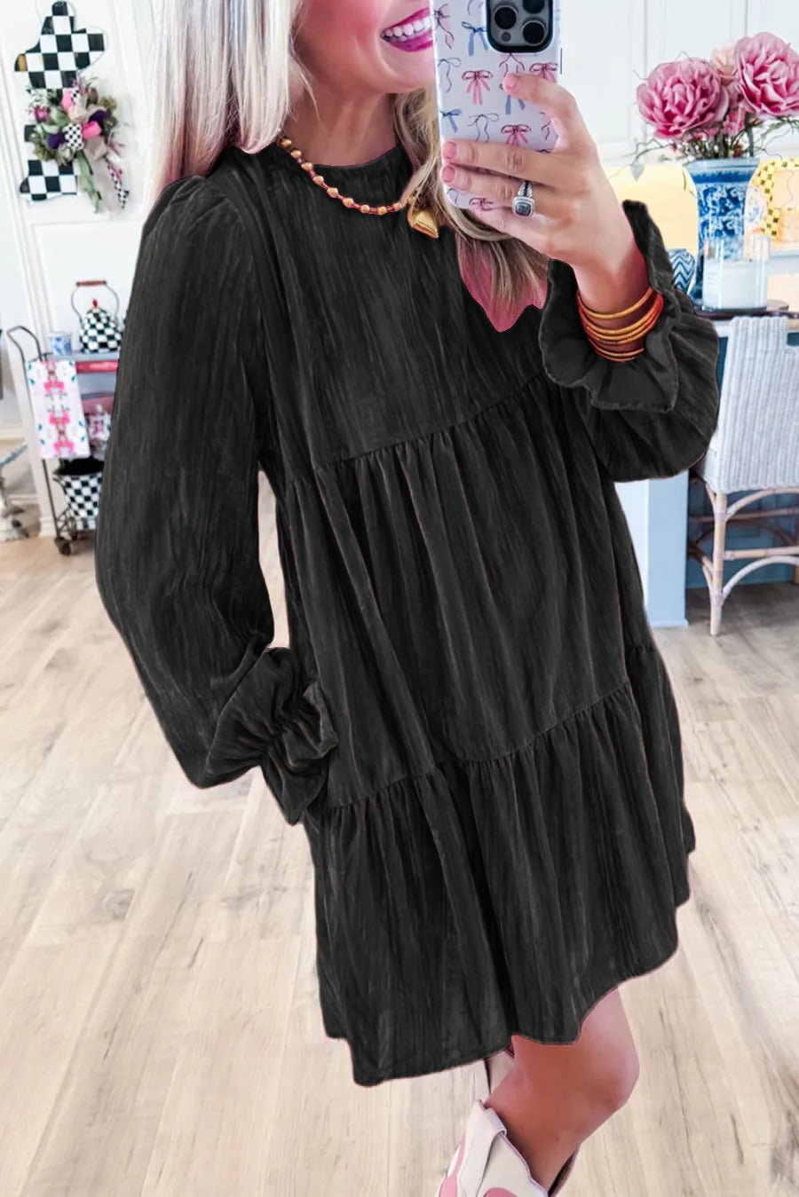 ✨Women's Velvet Dress Gorgeous Pink Luxury Dress with Pockets(Restocking! Shipping after February 10th!)