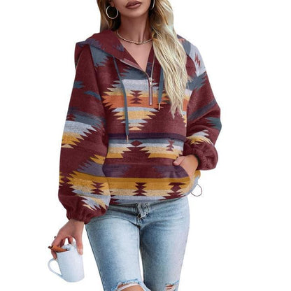 Women’s Oversized Hoodie Zip Up Long Sleeve Aztec Loose Fit Sweatshirts Pullover Tops