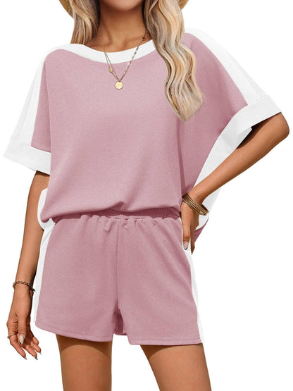 Womens 2 Piece Summer Outfits Oversized Short Sleeve Tops and Shorts Matching Sets