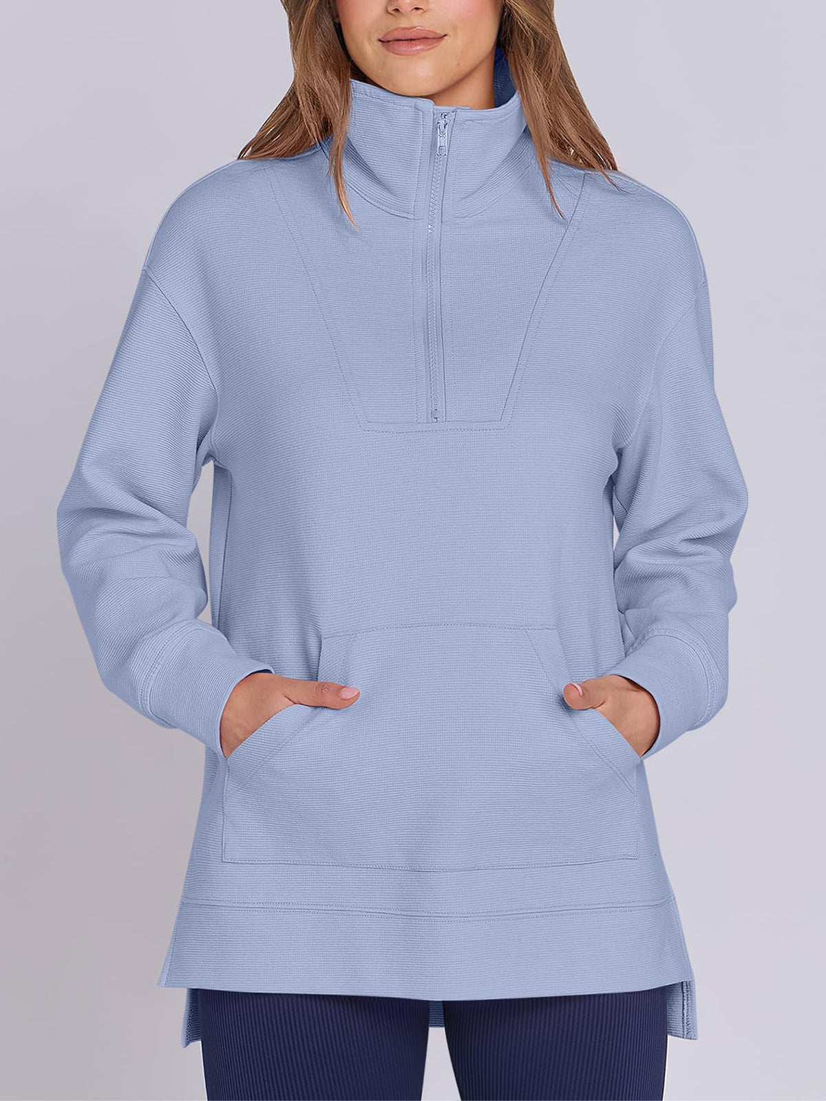 Women's Oversized High Neck Half Zip Knit Sweatshirt