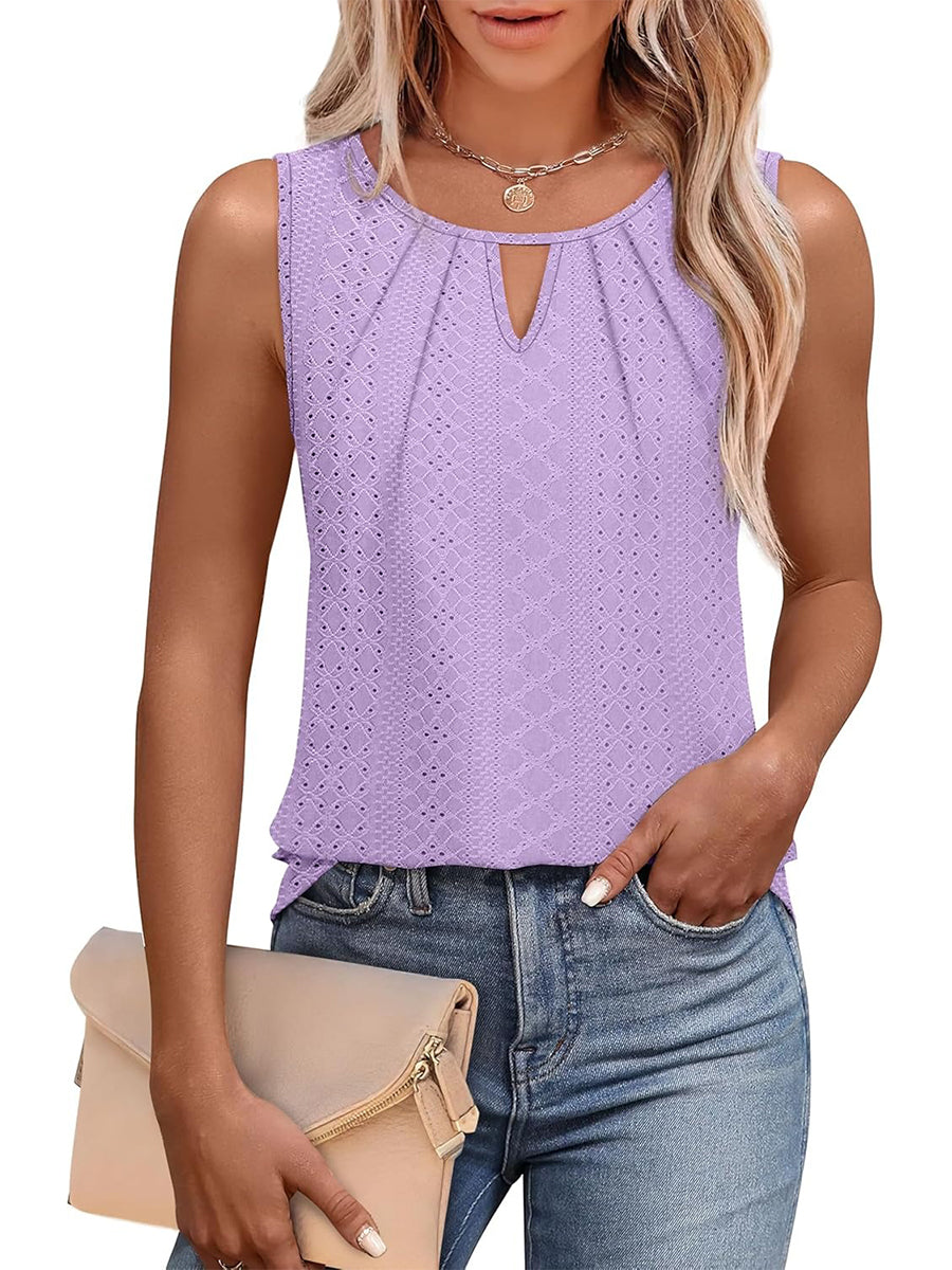 ✨Women's Keyhole Neck Trendy Sleeveless Pleated Tank Tops