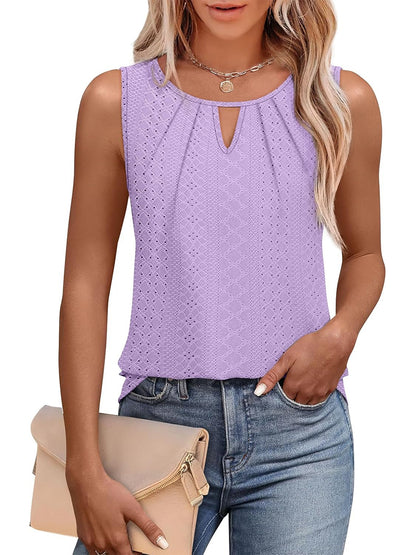 ✨Women's Keyhole Neck Trendy Sleeveless Pleated Tank Tops