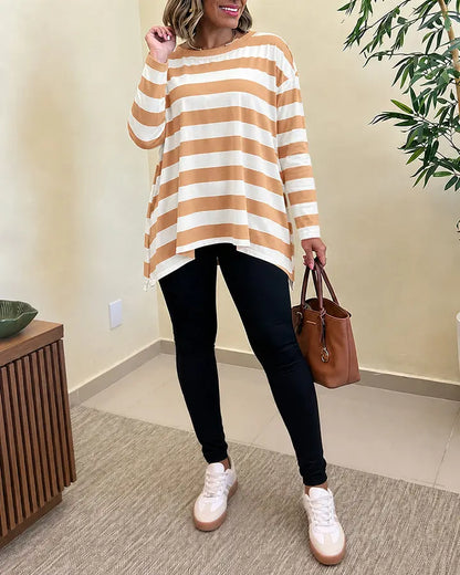 Women Classic Striped Oversized Long Sleeve Top