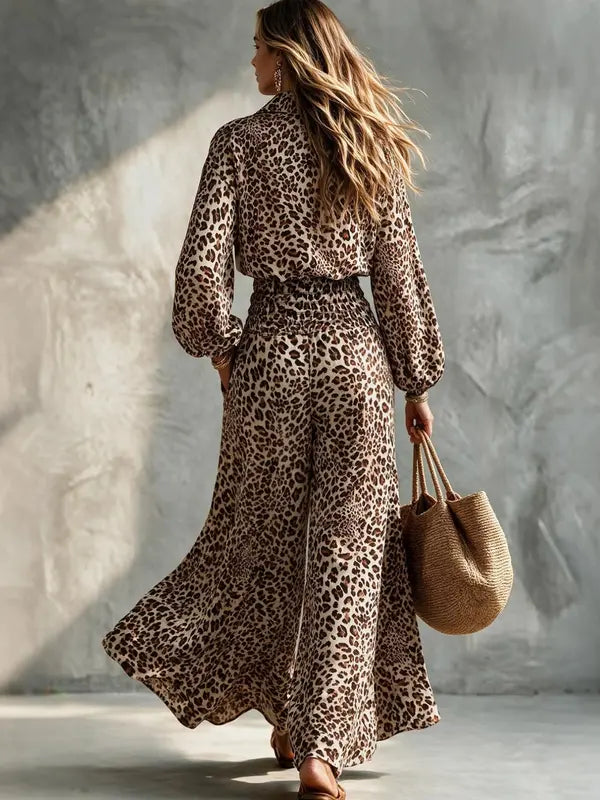 Vintage Leopard Print One-Piece Outfit With Pockets