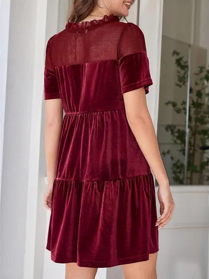 Women's Velvet Lace Babydoll Mini Dress
