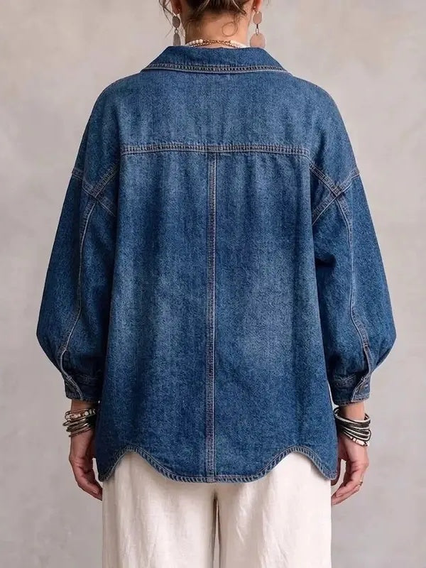 Vintage Washed Denim Coat With Large Buttons