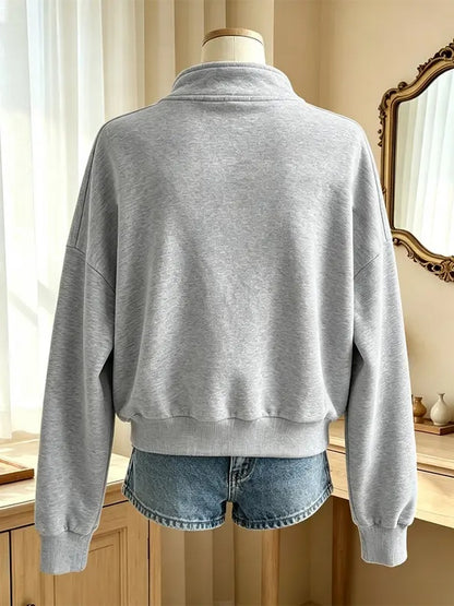 Women Half-Zip Mock Neck Solid Sweatshirt