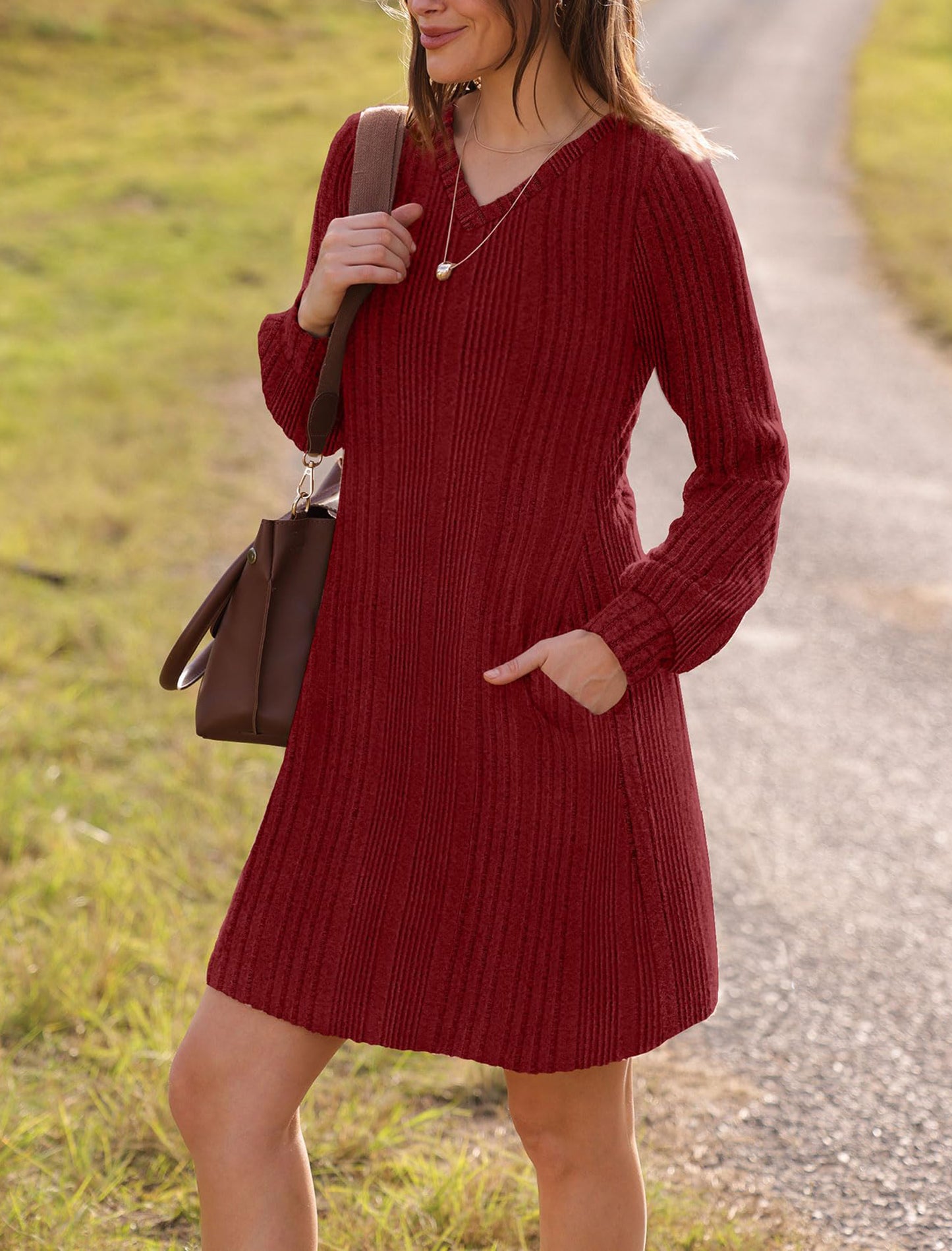 Women's V Neck Long Sleeve Casual Fall Dresses