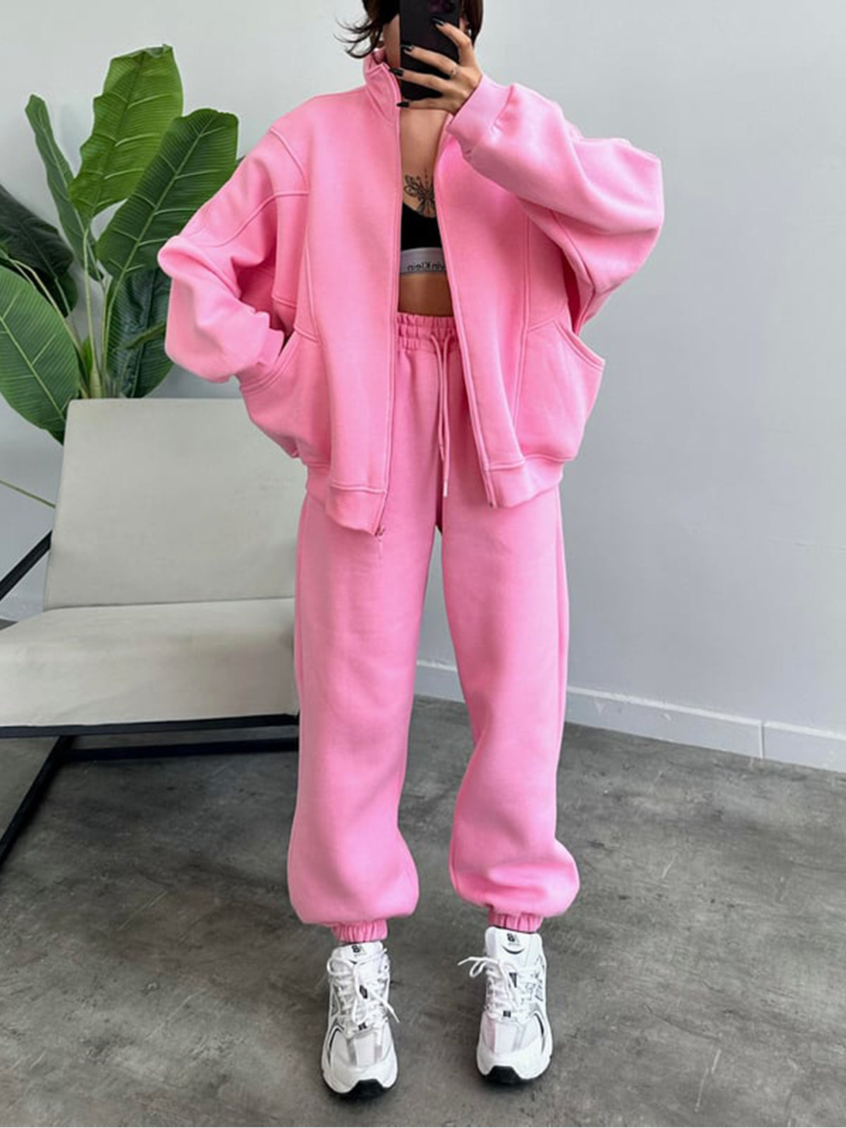 Women's 2 Piece Sets Zipper Outfits Casual Long Sleeve  Sweatsuits Sets