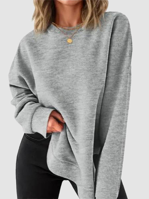 Hot Sale-Women's High-Low Curved Hem Sweatshirt with Side Slits