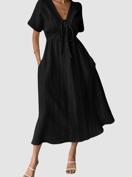 Women's Summer Solid Color V-Neck Dress