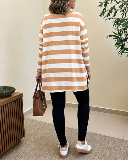 Women Classic Striped Oversized Long Sleeve Top