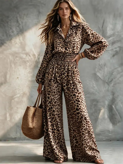 Vintage Leopard Print One-Piece Outfit With Pockets