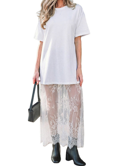 Limited time sale🔥Women's Patchwork Short Sleeve T Shirt Loose Maxi Dress