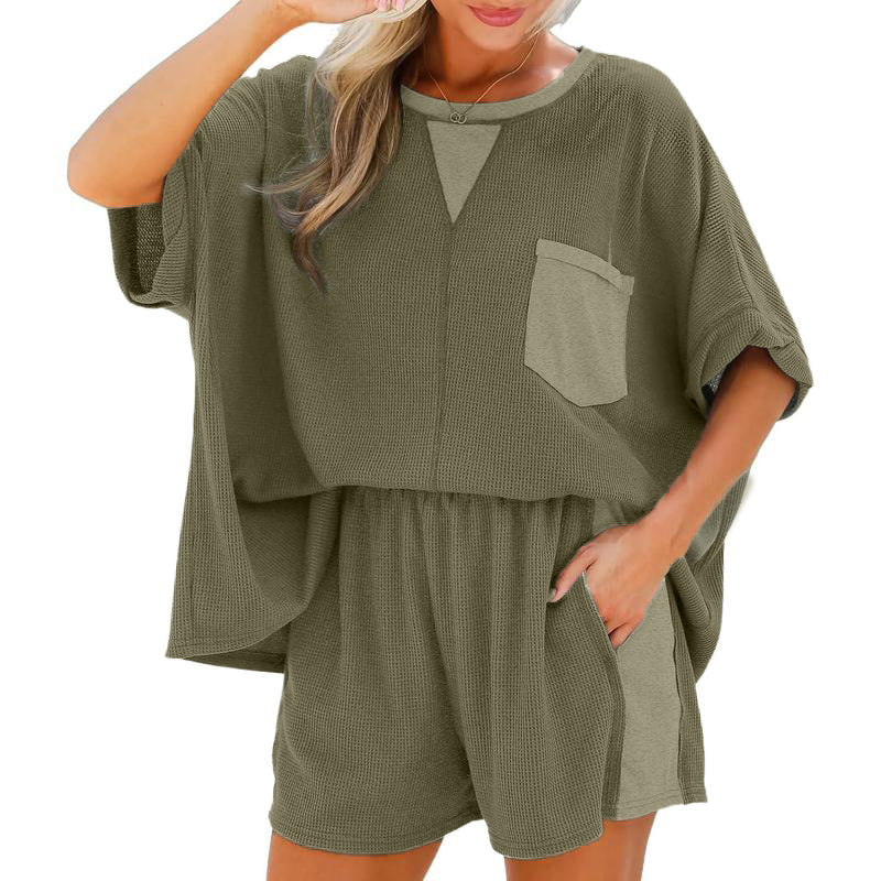 ⏰Hot Sale-Womens Summer Waffle Knit 2 Piece Outfits