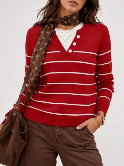 Women's Faux Layer V Neck Knit Sweater