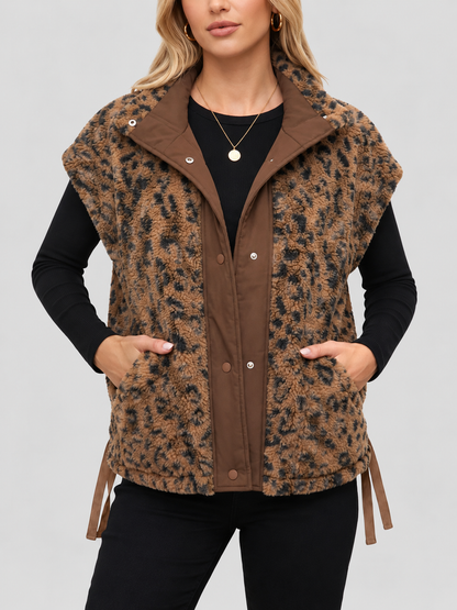 Women Leopard Print Fleece Vest