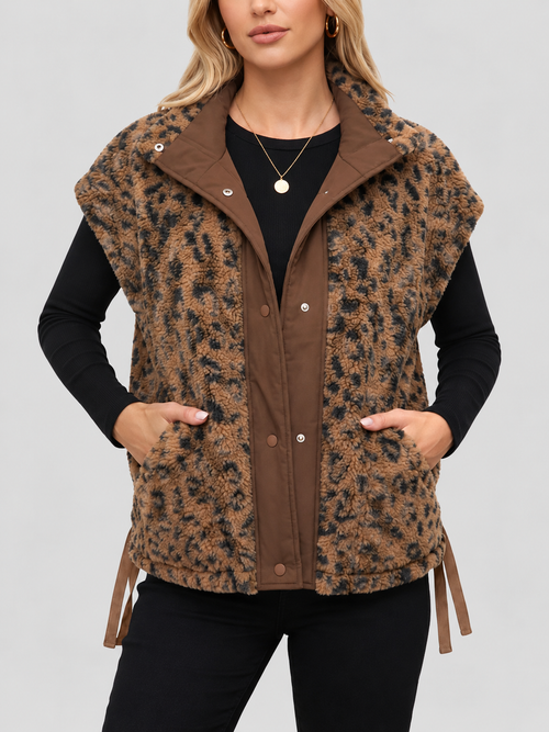 Women Leopard Print Fleece Vest