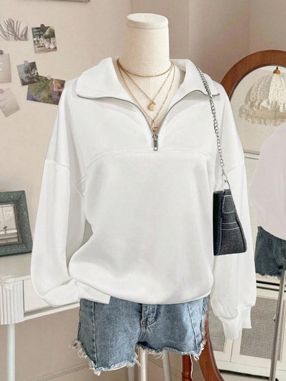 Women Half-Zip Mock Neck Solid Sweatshirt