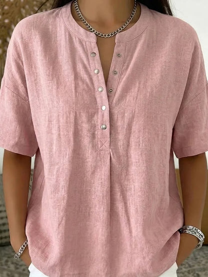 Women's Henley Neck Half-Button Casual Blouse